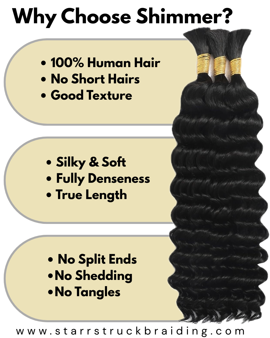 MyNahla’s 20 inch Human Hair Shimmer Bulk Deep Wave Bundles(3 Pack)110g